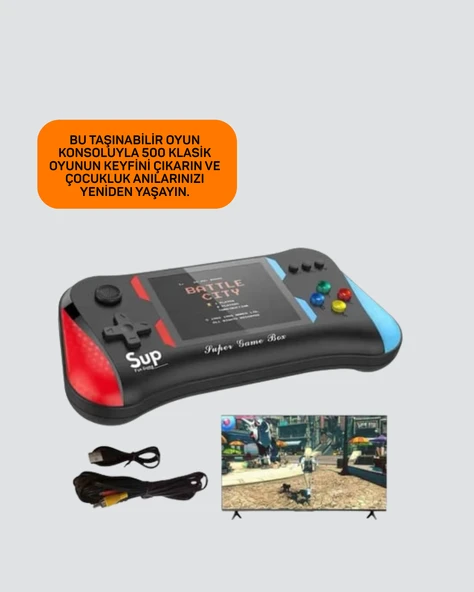 500 Oyunlu 3,5” Elde Taşınabilir Mini Oyun Konsolu – Şarjlı, TV Bağlantılı - Resim 4