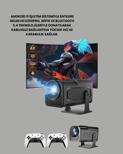 HCS350pro Android 11 İşletim Sistemli Mini Projektör ürün görseli 1