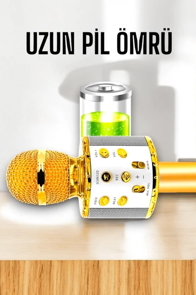 Kablosuz Bluetooth Karaoke Mikrofon USB ve AUX Girişli, Yüksek Ses Kalitesi - Resim 3