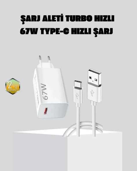 67W Süper Hızlı Şarj Adaptörü ve Kablo Seti – Güvenli, Kompakt ve Ergonomik Tasarım ürün görseli 1