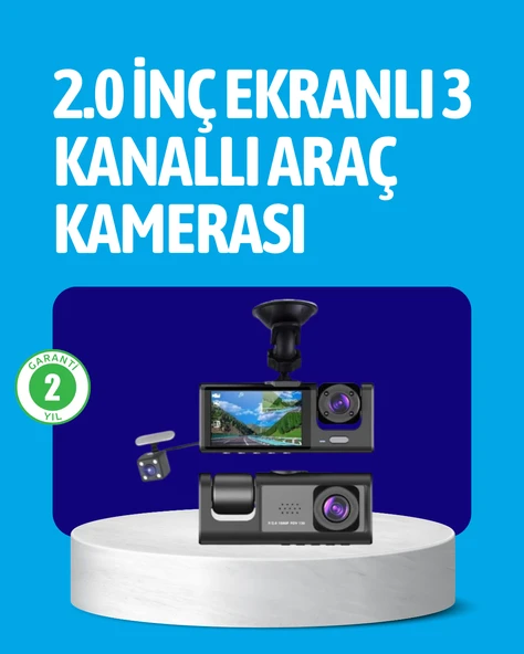 3 Kameralı Araç İçi Kayıt Cihazı  Suya ve Toza Dayanıklı Tasarım ürün görseli 1