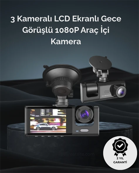 1. 3 Kameralı Full HD Araç Kamerası – Ön, İç ve Arka Görüş ile %100 Kapsama ürün görseli 1