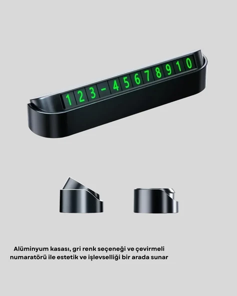 Çevirmeli Araç İçi Park Numaratörü – Alüminyum Gri, Kolay Montaj ve Net Görünüm - Resim 2
