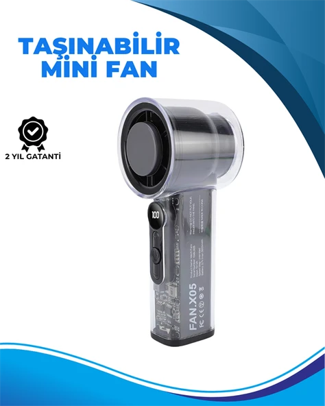 Taşınabilir El Fanı  100 Seviyeli Rüzgar Hızı Ayarı  Sessiz Çalışma - Dijital Ekranlı ürün görseli 1