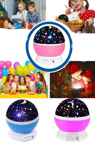 Renkli Yıldızlı Gökyüzü Projeksiyon Gece Lambası Pilli ve USB Kablolu ürün görseli 1