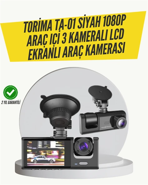 TA-01 3 Kameralı 1080P Araç Kamerası Siyah ürün görseli 1