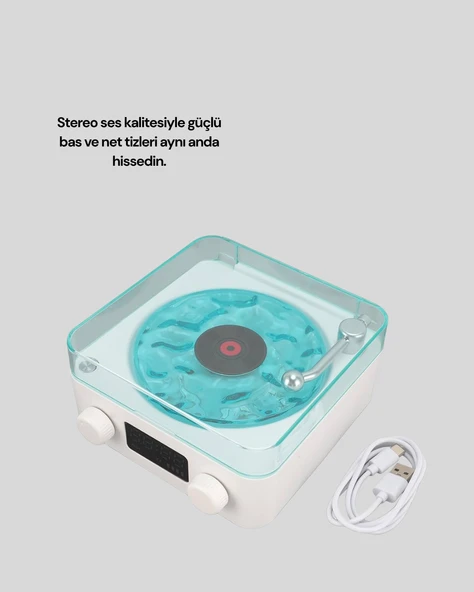 Bluetooth Hoparlör – 3-ü-1 Saatli Gece Lambası ve Vintage Tasarım - Resim 3