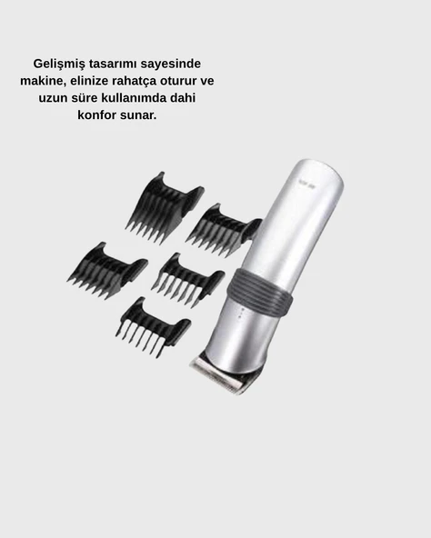 Şarjlı Saç ve Sakal Kesme Makinesi – Paslanmaz Çelik Bıçak, Ayarlanabilir Başlık - Resim 3