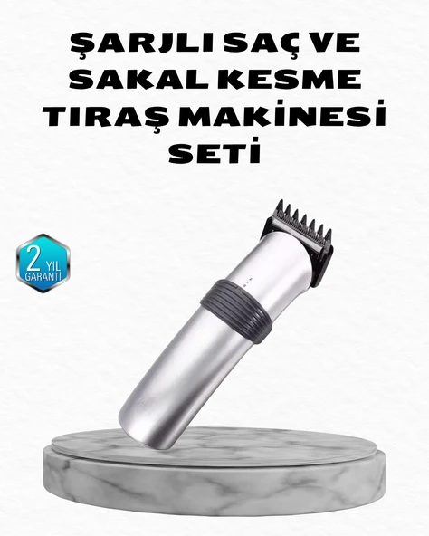 Profesyonel Şarjlı Saç ve Sakal Kesme Makinesi – Paslanmaz Çelik Bıçaklı, Ergonomik ve Sessiz Motorlu ürün görseli 1