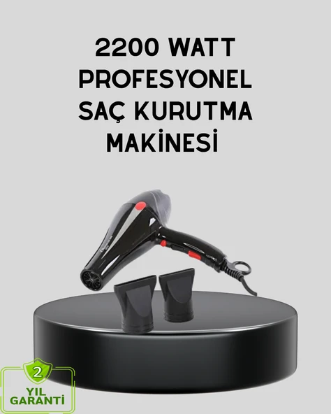 Profesyonel 2200W Fön Makinesi – AC Motorlu, Hızlı Kurutma, Hafif Tasarım ürün görseli 1