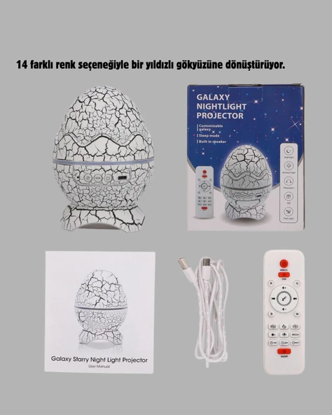 Yıldızlı Gökyüzü Dinozor Yumurta Projektör –  Ayarlanabilir Parlaklık ve Hız - Resim 2