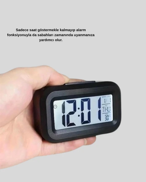 Dijital Masa Saati Sensörlü Aydınlatmalı Alarm ve Sıcaklık Ölçerli - Resim 2