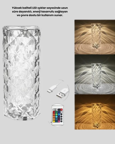 Kristal RGB LED Masa Lambası – Renkli Kumandalı Işık, Dekoratif ve Enerji Tasarruflu - Resim 2