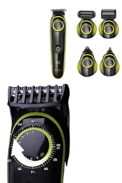 5 Başlıklı Şarjlı Tıraş Makinesi Led Ekran Saç Sakal Ense Tıraşına Uygun Bakım Seti - Resim 4