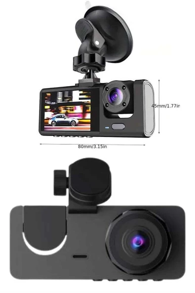 Yol Kayıt Araç Kamerası HD DVR 3 Kameralı 2.0in Ekranlı Ön İç Arka - Resim 2