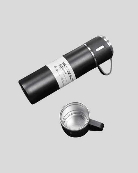 Paslanmaz Çelik 500 ml Termos Seti – 8 Saat Isı Koruma, Vakumlu, Sızdırmaz ve Taşınabilir - Resim 5