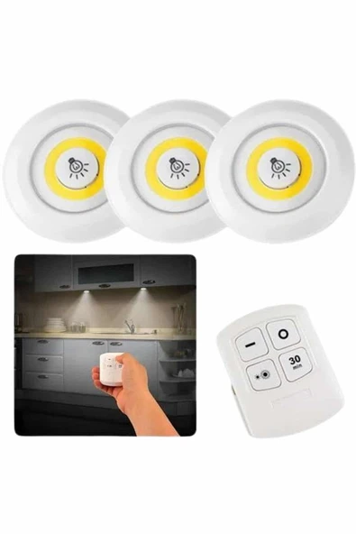 Dolap Işığı Mutfak Rafı Işığı Uzaktan Kumandalı 3 Lü Spot Led Lamba ürün görseli 1