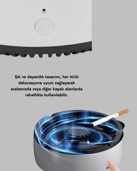 Sigara Dumanı ve Koku Giderici Hava Temizleyici Küllük – 2 Katmanlı Filtreli, USB Şarjlı - Resim 2