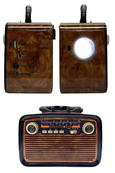 Nostalji Radyo Bluetooth Hoparlör USB-SD Kart Giriş Led Fener Işıklı Bataryalı Pilli - Resim 2
