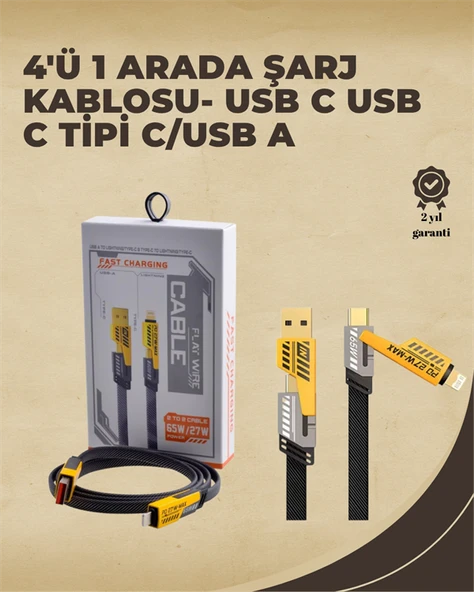 4'ü 1 Arada Metal Hızlı Veri Kablosu – 65W Güç, 27W iPhone Desteği, 480Mbps Aktarım ürün görseli 1