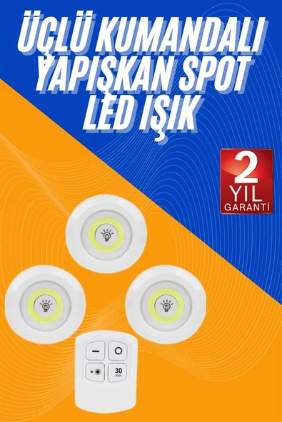 Dolap Işığı Mutfak Rafı Işığı Uzaktan Kumandalı 3 Lü Spot Led Lamba - Resim 2