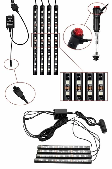 RGB Işıklı Araç İçi Aydınlatma Kumandalı 12'li Led Işık Renk Değiştirebilen ürün görseli 1