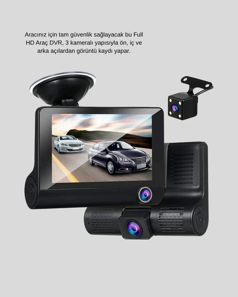 Araç DVR Kamerası 3’lü 170° Geniş Açılı Full HD ve Park Destekli - Resim 4