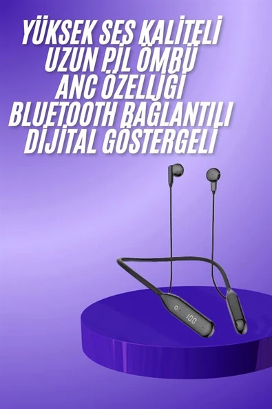 60 Saat Kablolu Boyun Askılı Dijital Göstergeli Bluetooth Kulaklığı ürün görseli 1