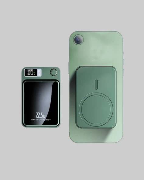 MagSafe Powerbank 10.000 mAh Kablosuz ve Dijital Ekranlı Hızlı Şarj Cihazı - Resim 2