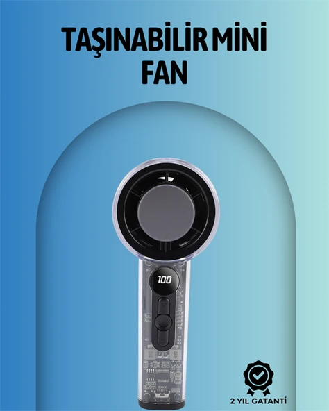 Şeffaf Kasa El Fanı | 5V 2A | 100 Kademeli Hava Akışı | Type-C Girişli ürün görseli 1