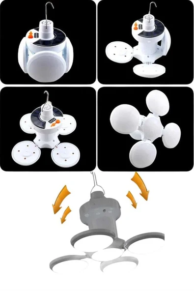 Katlanabilir Askılı Kamp Lambası 5 Kanatlı Pratik Güneş Enerjili - Resim 4