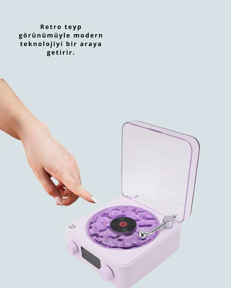 360° Sesli Kablosuz Hoparlör – Retro Tasarım ve Projektör Işığı - Resim 2