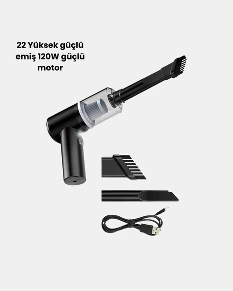 Mini Şarjlı Araç Süpürgesi – 120W Güçlü Motor, 5500PA Vakum Emiş, Yıkanabilir Filtre ürün görseli 1