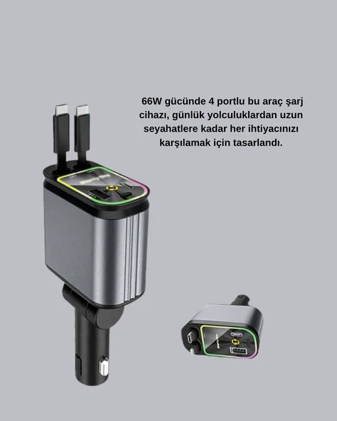 Araç Şarj Cihazı 66W 4 Portlu Hızlı Şarj ve LED Işıklı ürün görseli 1