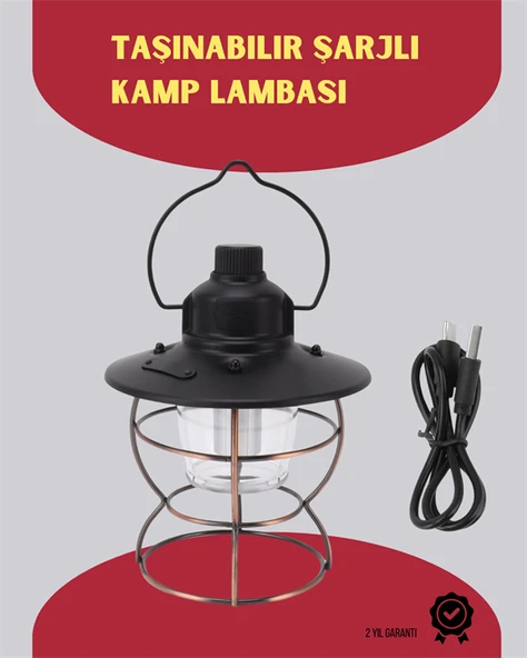 USB Şarjlı Retro LED Kamp Feneri – 4 Işık Modu, Su Geçirmez, Taşınabilir ürün görseli 1