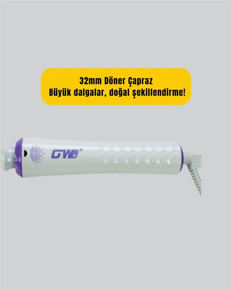 GW 32mm Döner Başlıklı Saç Kıvırma Makinesi – Her An Her Yerde Profesyonel Şekillendirme - Resim 2
