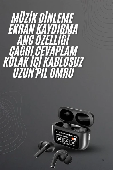 Kulak İçi Bluetooth Kulaklık Ekranlı Müzik Dinleme Çağrı Cevaplama Siyah ürün görseli 1