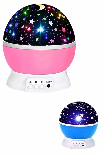 Renkli Yıldızlı Gökyüzü Projeksiyon Gece Lambası Pilli ve USB Kablolu - Resim 4