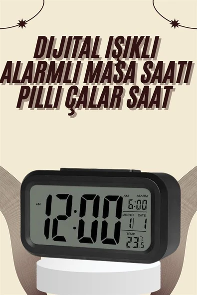 Dijital Masa Saati Termometreli Takvim Çalar Saat Led Ekran Pilli - Resim 2