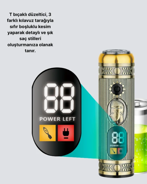 T Bıçaklı Şarjlı Saç Kesme ve Sakal Düzeltici – Burun Trimmerlı 2’si 1 Arada Set - Resim 4