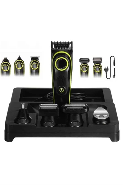 5 Başlıklı Şarjlı Tıraş Makinesi Led Ekran Saç Sakal Ense Tıraşına Uygun Bakım Seti - Resim 3