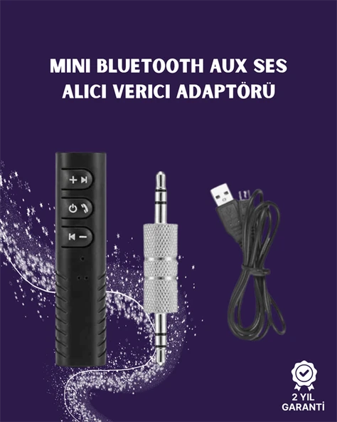 Bluetooth AUX Adaptör | 3.5mm Ses Girişi İçin Kablosuz Dönüştürücü, 10m Menzil ürün görseli 1