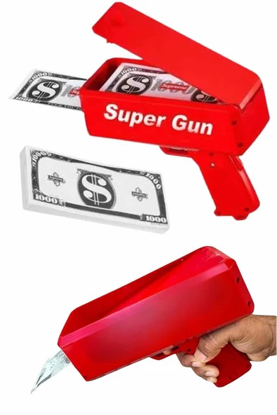 Kırmızı Parti Oyuncağı Para Saçma Fırlatma Tabancası Makinesi Super Money - Resim 3