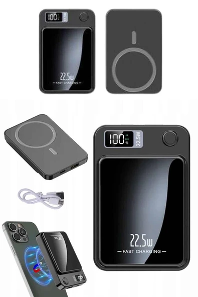 Magsafe Powerbank 10.000 mAh 22.5 Watt Hızlı Şarj Göstergeli Kablosuz Taşınabilir Şarj - Resim 2