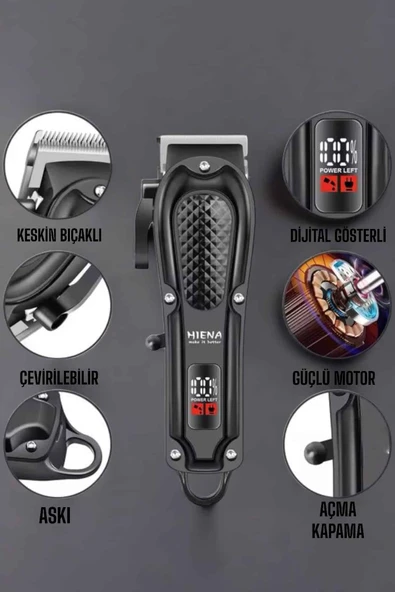 Suya Dayanıklı Tıraş Makinesi Keskin Bıçaklı Dijital Göstergeli Şarjlı - Resim 3