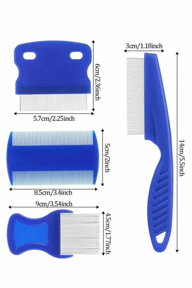 4'lü Bit Pire Tarağı Set Kedi Köpek Evcil Hayvan Tüy Toplayıcı Mavi - Resim 2