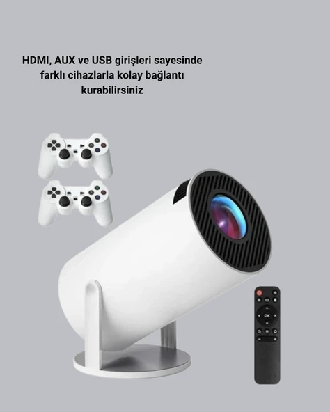 4K Wi-Fi 6 Projeksiyon Cihazı – 10.000+ Oyun Desteği, Kablosuz Bağlantı ve Çoklu Giriş Portları - Resim 2