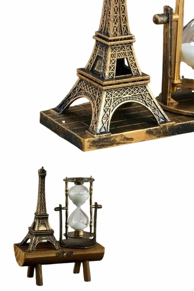 Eyfel Kulesi Tasarımlı Kum Saati Kristalleştirilmiş Kum Saati Dekoratif Ahşap Görünümlü - Resim 4