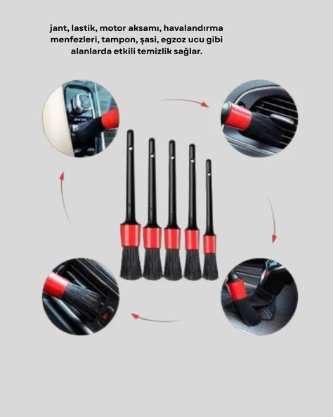 5’li Detay Temizlik Fırçası Seti Araç İç Dış Jant Motor Çok Amaçlı - Resim 5