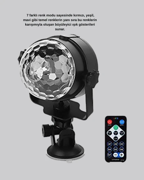 7 Renk Modlu Müzik Sensörlü Disko Topu – LED Işıklı Parti Aydınlatması - Resim 3